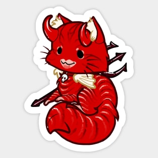 Halloween Chibi Winged Kitty - Red Tabby Devil Cat Sticker